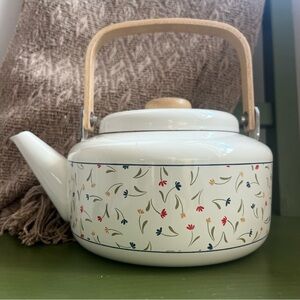 Vintage Floral Porcelain Enamel Tea Kettle